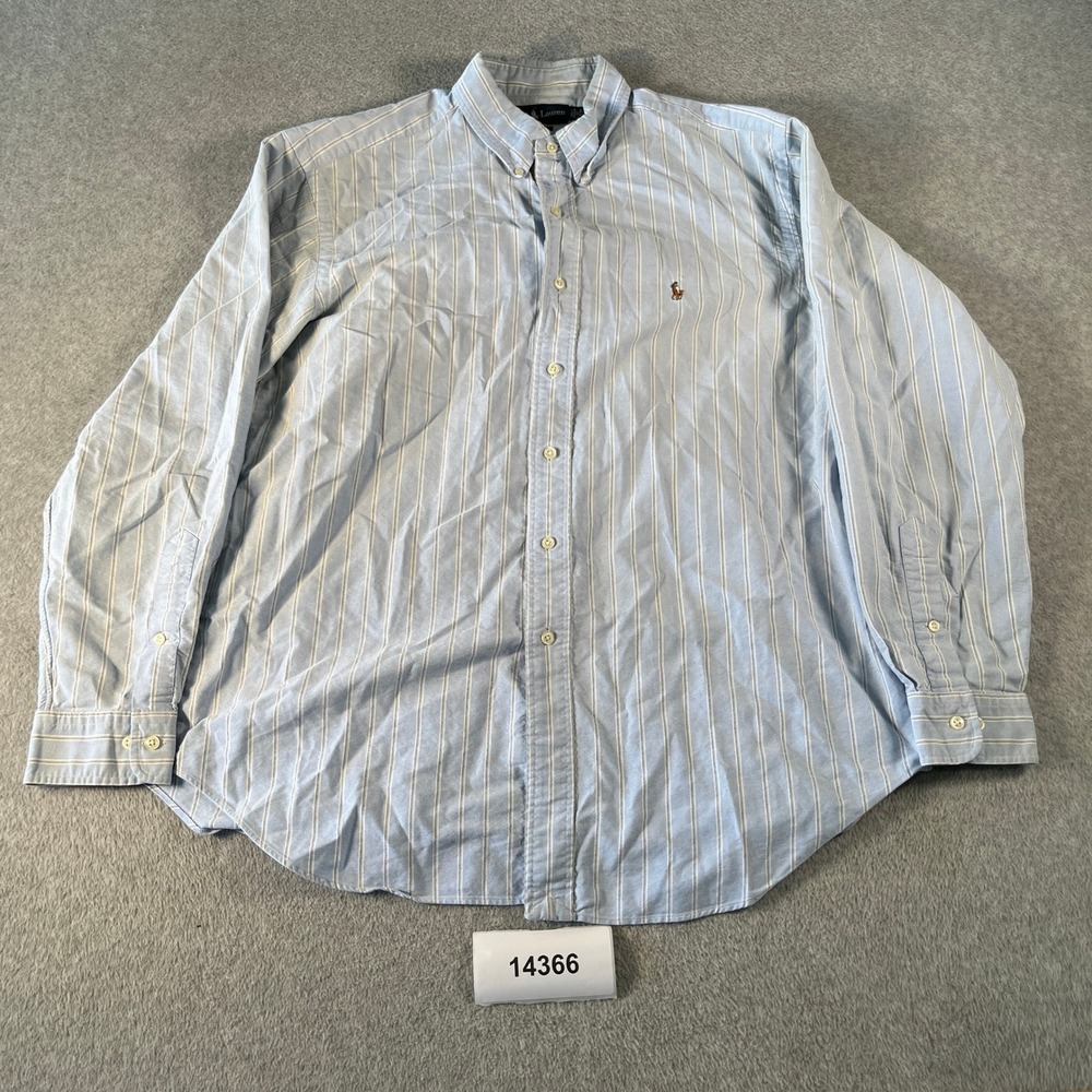 Ralph Lauren Dress Shirt Mens 17 34/35 Blue striped Classic Fit Flesh Pony Logo